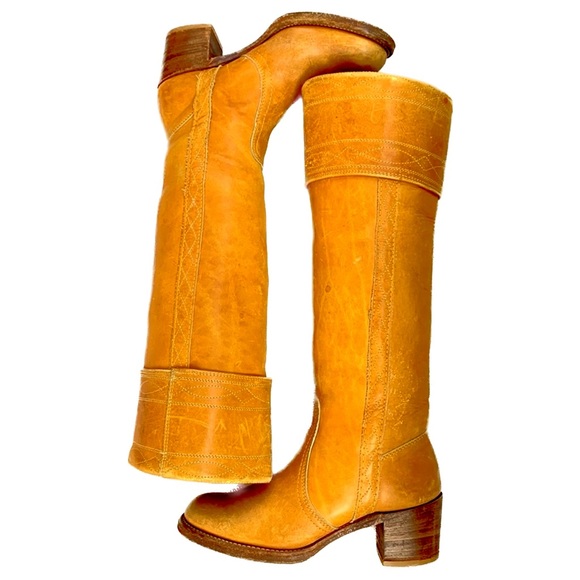 SOLD FRYE Vintage Banana Black Label Tall Knee High Stitching Western Boots - Picture 10 of 12